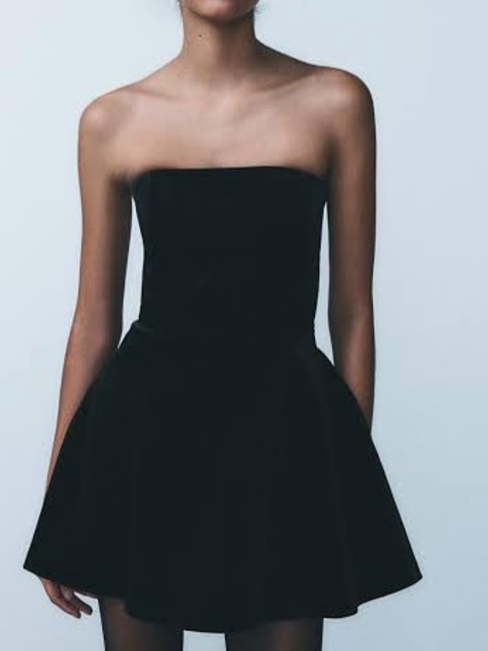 Zara Strapless Black Fit-and-Flare Mini Dress